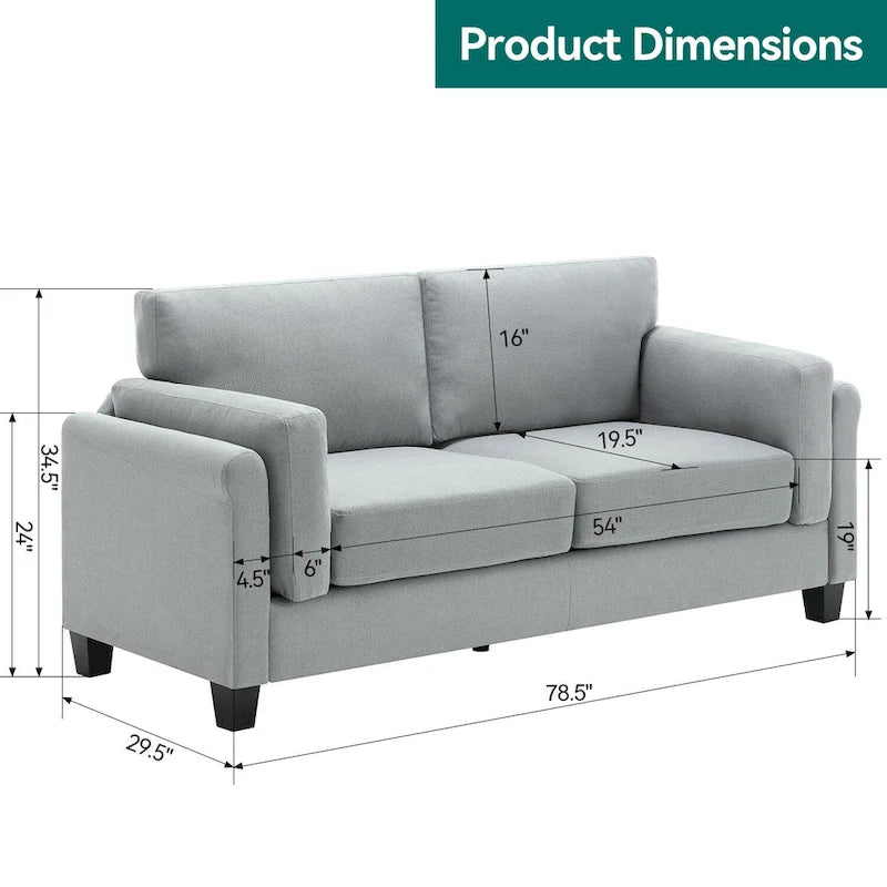 Morden Fort Modern Double Arm Sofa,Deep Seat Couch,Pillowed Back Cushions,Durable Upholstered Fabric