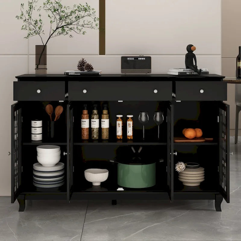 Modern Farmhouse Wood Accent Cabinet with Glass Doors Sideboard Buffet
