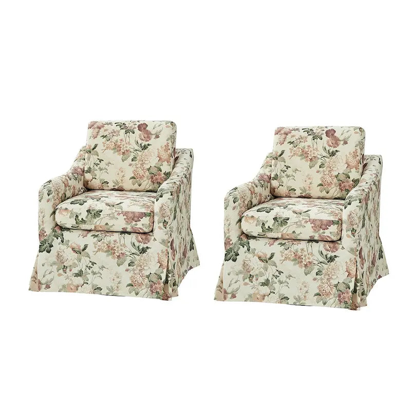 Alois Floral Slipcover Swivel Accent Chair with Removable Cushion Set of 2 by HULALA HOME