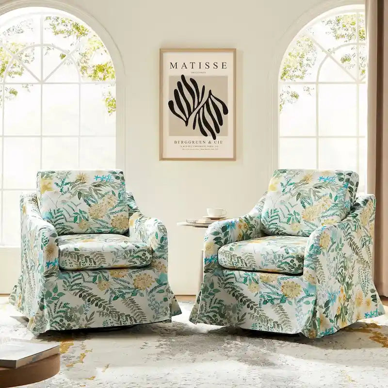 Alois Floral Slipcover Swivel Accent Chair with Removable Cushion Set of 2 by HULALA HOME