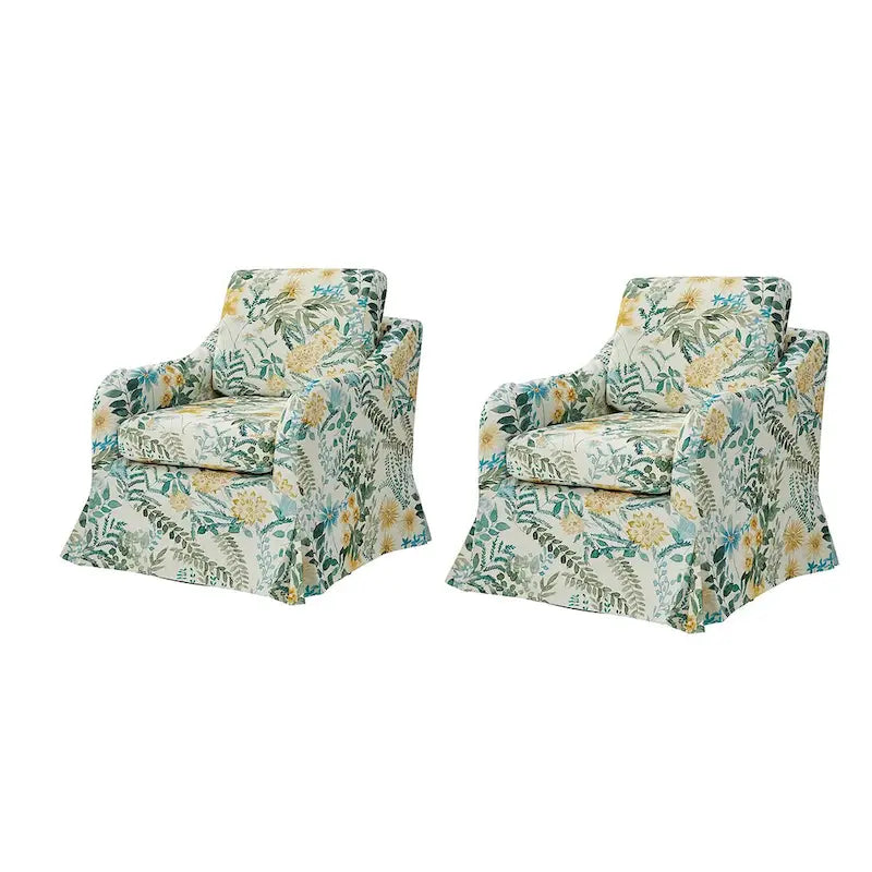 Alois Floral Slipcover Swivel Accent Chair with Removable Cushion Set of 2 by HULALA HOME