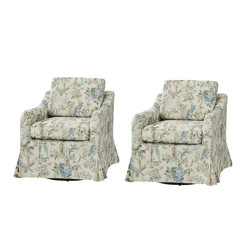 Alois Floral Slipcover Swivel Accent Chair with Removable Cushion Set of 2 by HULALA HOME