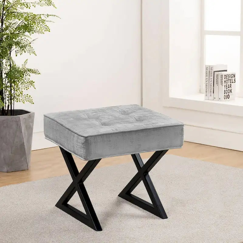 Textured Velvet Ottoman Vanity Stool 18X18X17