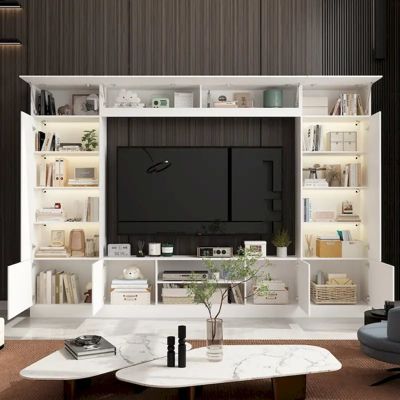 Wall Unit TV Stand with Bookshelves for TVs up to 70, Modern Console
