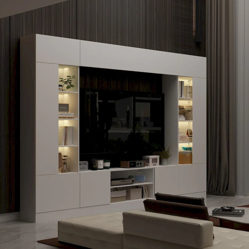 Wall Unit TV Stand with Bookshelves for TVs up to 70, Modern Console