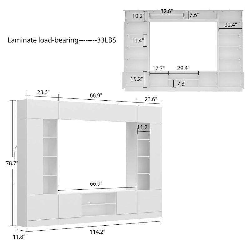 Wall Unit TV Stand with Bookshelves for TVs up to 70, Modern Console