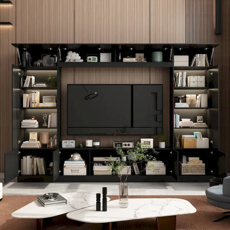 Wall Unit TV Stand with Bookshelves for TVs up to 70, Modern Console