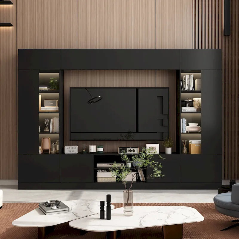 Wall Unit TV Stand with Bookshelves for TVs up to 70, Modern Console
