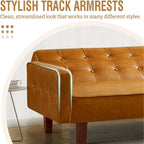 Faux Leather Futon Sofa Bed Sleeper Couch, Mid Century Button Tufted Upholstered Convertible Sofa Bed with Wooden Legs