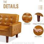 Faux Leather Futon Sofa Bed Sleeper Couch, Mid Century Button Tufted Upholstered Convertible Sofa Bed with Wooden Legs
