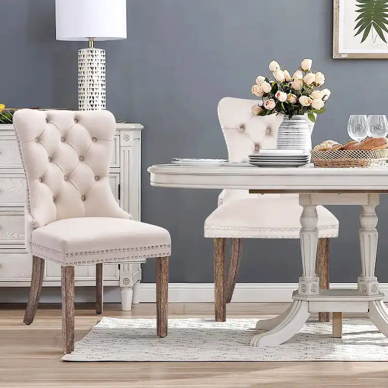 Dining Chairs Set of 6, Luxury Upholstered Velvet Kitchen Chairs Side Chair with Padded Seat Back and Solid Wood Legs - N/A