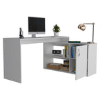 FM Furniture Dallas L-Shaped Home Office Desk, Two Shelves, Single Door Cabinet