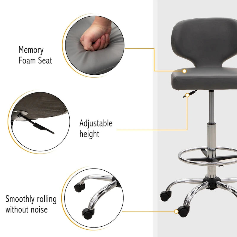 PU Leather Office Chair Swivel Adjustable Rolling Stool with Wheels