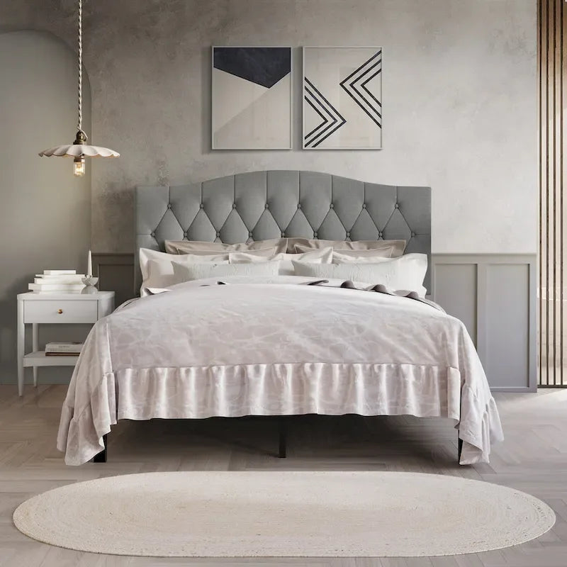 CraftPorch Classic Linen Button Tufted Upholstered Platform Bed