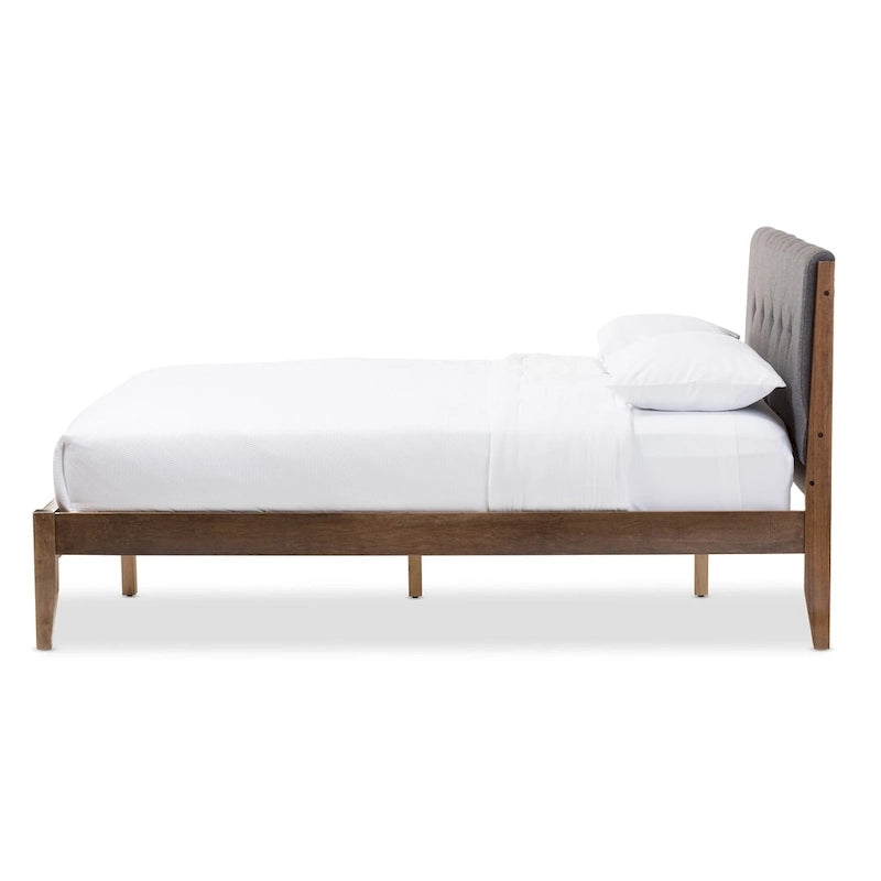 Mid-Century Fabric and Wood Platform Bed by Baxton Studio