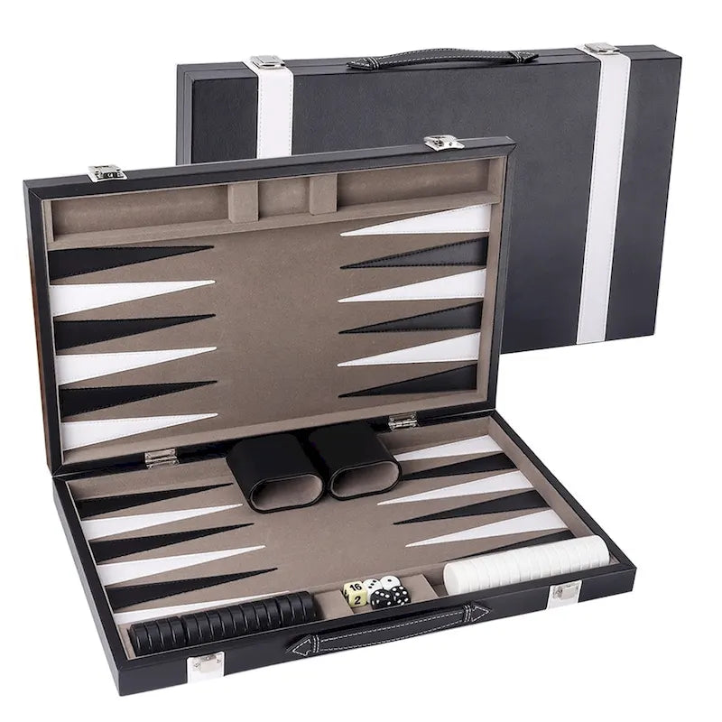 GSE 22 Premium Leather Backgammon Board Game Set, Portable Folding Backgammon Board Game with Game Pieces - Large
