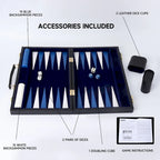 GSE 22 Premium Leather Backgammon Board Game Set, Portable Folding Backgammon Board Game with Game Pieces - Large