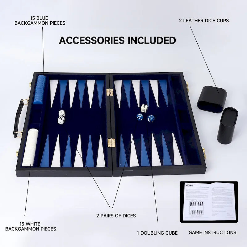 GSE 22 Premium Leather Backgammon Board Game Set, Portable Folding Backgammon Board Game with Game Pieces - Large