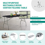 Folding Table Foldable Table Portable Collapsible Table Multipurpose Rectangular Resin Fold Up Table for Outdoor Camping