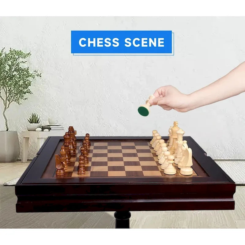 GSE Wooden 3-in-1 Chess Checkers Backgammon Table, Backgammon Chess Checkers Combo Game Set