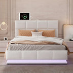 Tufted Upholstered Platform Bed with Hydraulic Storage System,Queen Size PU Storage Bed with LED Lights and USB charger