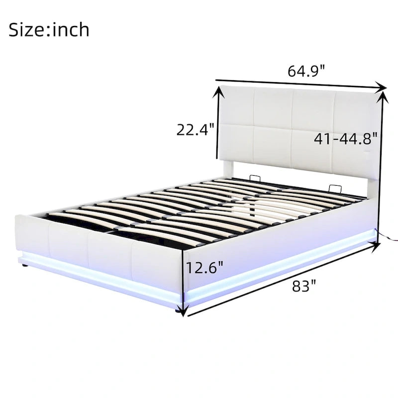Tufted Upholstered Platform Bed with Hydraulic Storage System,Queen Size PU Storage Bed with LED Lights and USB charger