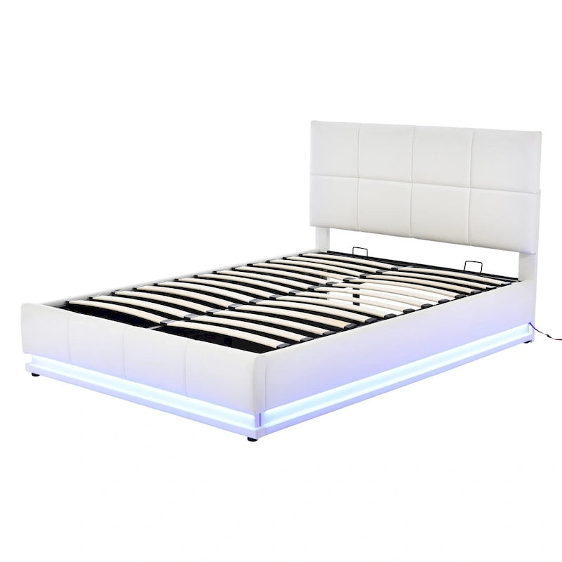 Tufted Upholstered Platform Bed with Hydraulic Storage System,Queen Size PU Storage Bed with LED Lights and USB charger