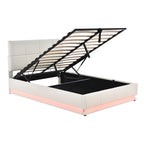 Tufted Upholstered Platform Bed with Hydraulic Storage System,Queen Size PU Storage Bed with LED Lights and USB charger