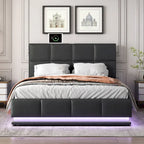 Tufted Upholstered Platform Bed with Hydraulic Storage System,Queen Size PU Storage Bed with LED Lights and USB charger
