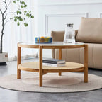 Circular double-layer solid wood tea table