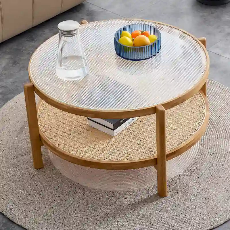 Circular double-layer solid wood tea table
