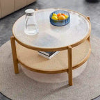 Circular double-layer solid wood tea table