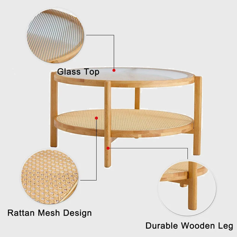 Circular double-layer solid wood tea table