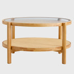 Circular double-layer solid wood tea table