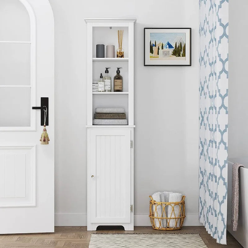 UTEX 64 Freestanding Storage Cabinet, Bathroom Tall Cabinet with Doors and Shelves, Free Standing Linen Tower