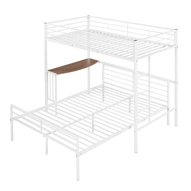 Twin Over Full Metal Bunk Bed with Desk, Ladder and Quality Slats for Bedroom, Metallic White_OLD SKU :LP000092AAK_