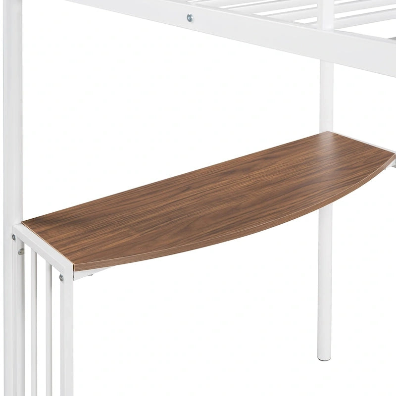 Twin Over Full Metal Bunk Bed with Desk, Ladder and Quality Slats for Bedroom, Metallic White_OLD SKU :LP000092AAK_