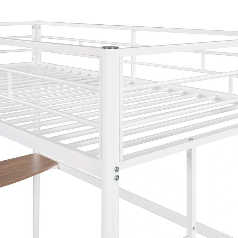 Twin Over Full Metal Bunk Bed with Desk, Ladder and Quality Slats for Bedroom, Metallic White_OLD SKU :LP000092AAK_
