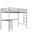 Twin Over Full Metal Bunk Bed with Desk, Ladder and Quality Slats for Bedroom, Metallic White_OLD SKU :LP000092AAK_