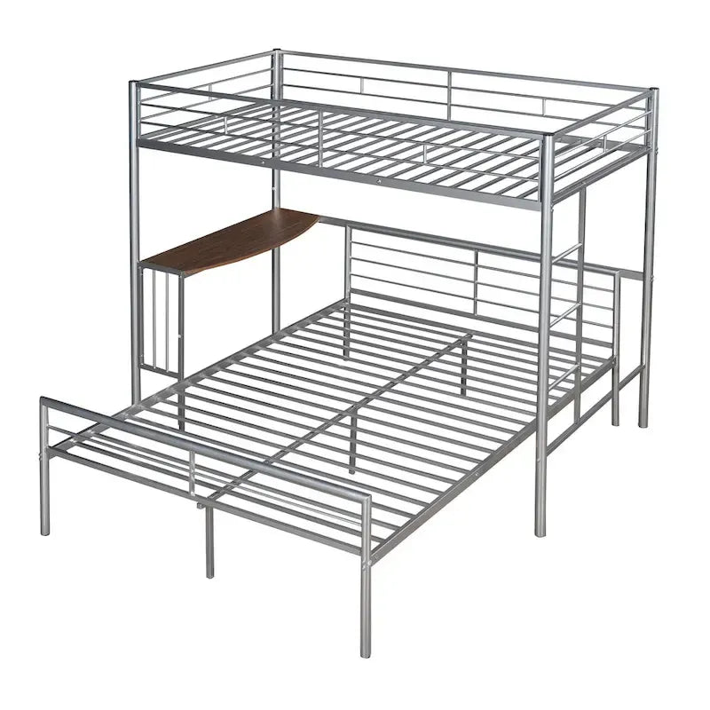 Twin Over Full Metal Bunk Bed with Desk, Ladder and Quality Slats for Bedroom, Metallic White_OLD SKU :LP000092AAK_