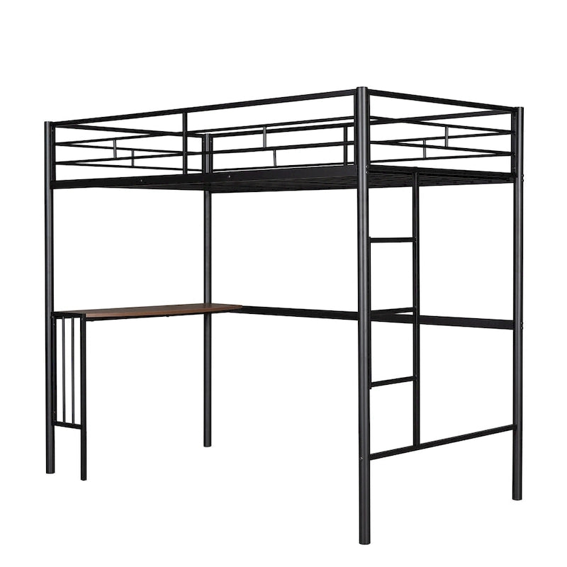 Twin Over Full Metal Bunk Bed with Desk, Ladder and Quality Slats for Bedroom, Metallic White_OLD SKU :LP000092AAK_