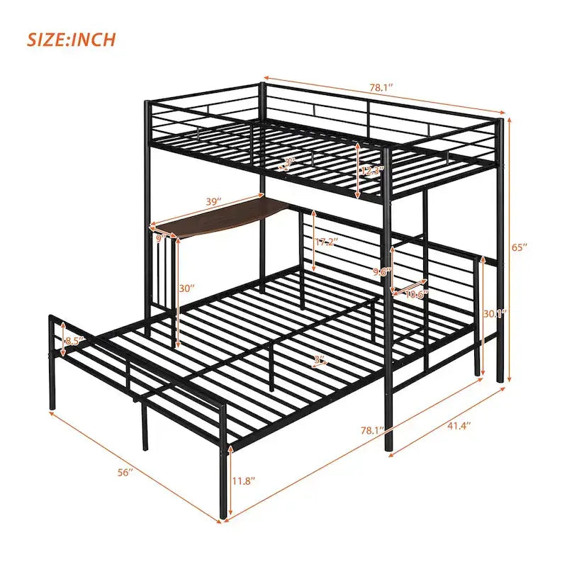 Twin Over Full Metal Bunk Bed with Desk, Ladder and Quality Slats for Bedroom, Metallic White_OLD SKU :LP000092AAK_