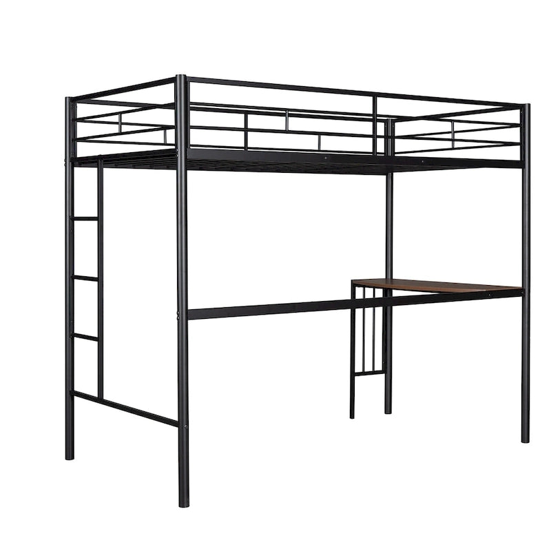 Twin Over Full Metal Bunk Bed with Desk, Ladder and Quality Slats for Bedroom, Metallic White_OLD SKU :LP000092AAK_