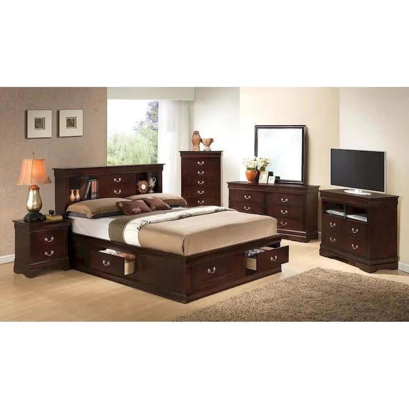 Louis Philippe Full Storage Platform Bed with 6 Storage Drawers