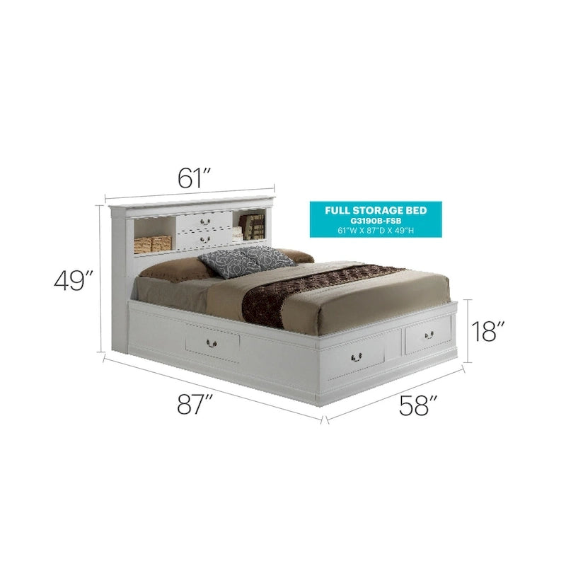 Louis Philippe Full Storage Platform Bed with 6 Storage Drawers