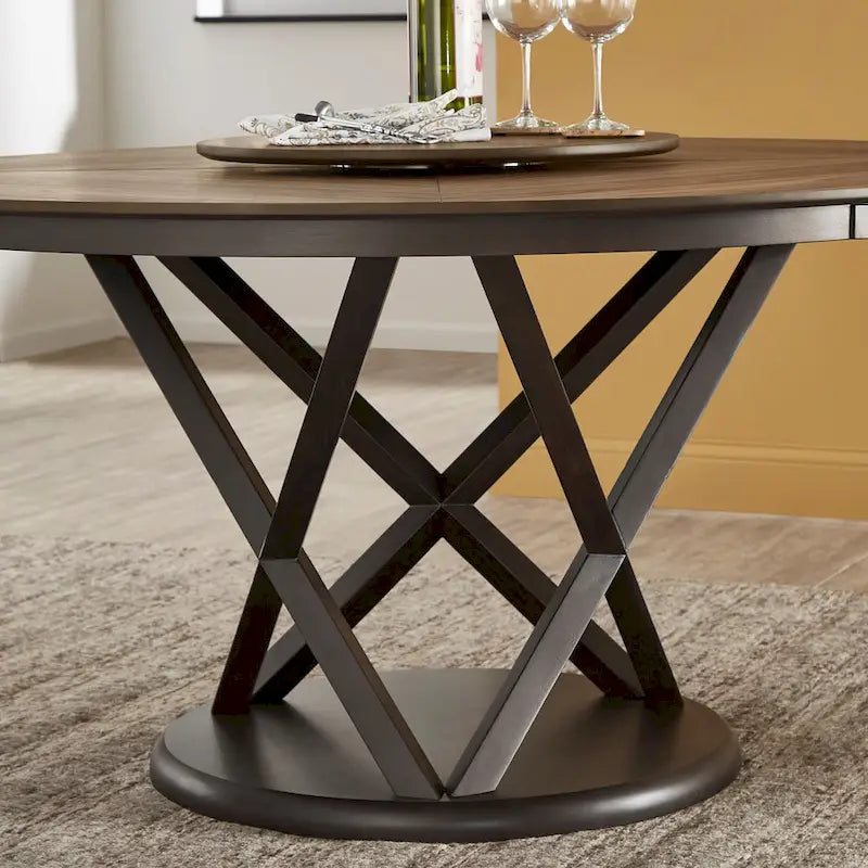 Priya Lazy Susan Turntable Espresso and Walnut Dining Table by iNSPIRE Q Modern