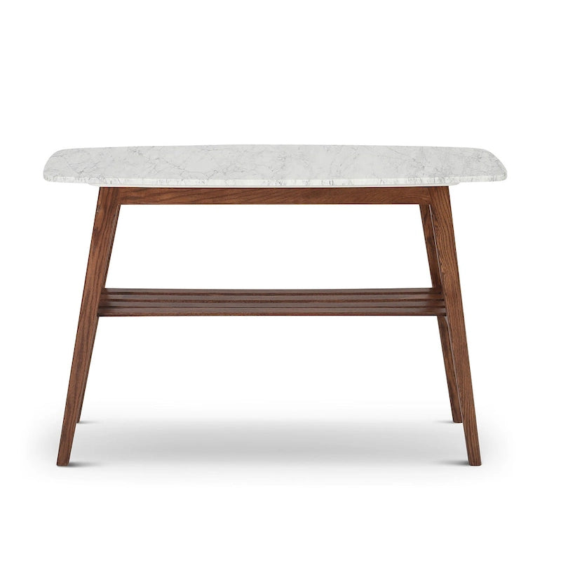 Castello 43 Rectangular Italian Carrara White Marble Console Table with Shelf - 43L x 12W x 31H - 43L x 12W x 31H