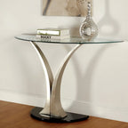 Wuct Modern Silver 46-inch Metal Half-moon Pedestal Sofa Table with Glass Top by Furniture of America