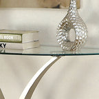 Wuct Modern Silver 46-inch Metal Half-moon Pedestal Sofa Table with Glass Top by Furniture of America