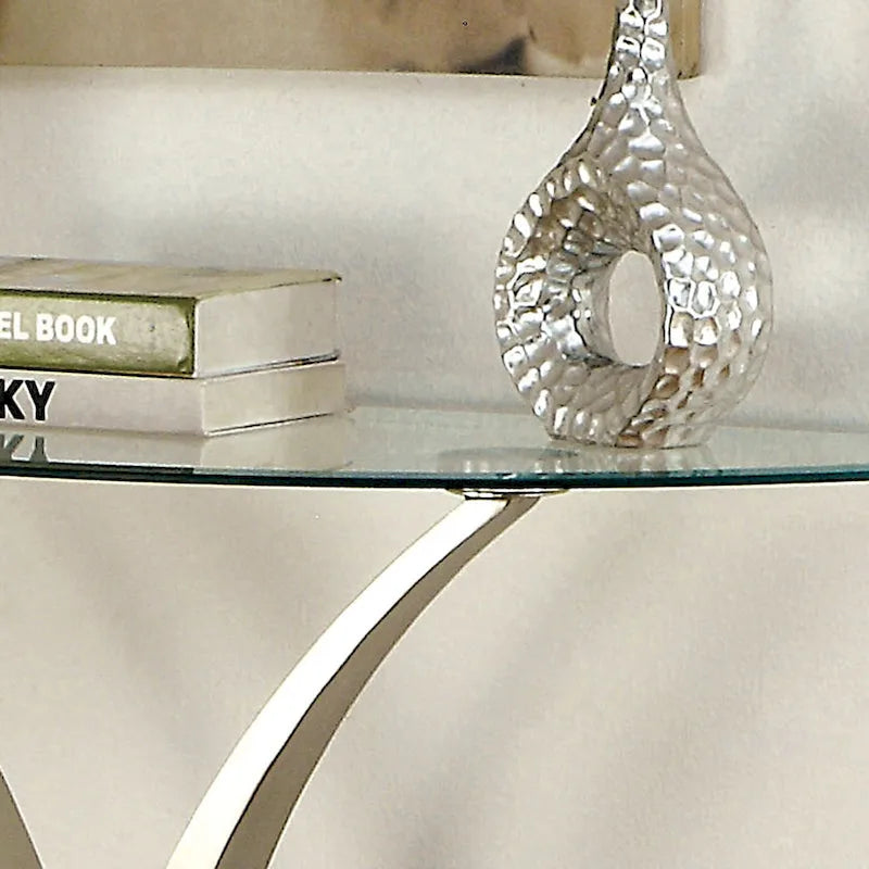 Wuct Modern Silver 46-inch Metal Half-moon Pedestal Sofa Table with Glass Top by Furniture of America